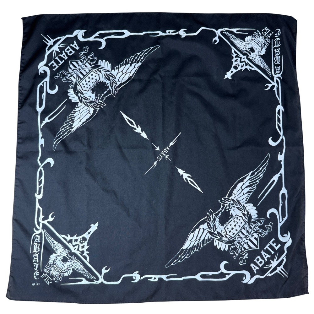 Vintage 1984 ABATE FTW Biker Bandana Black Eagle Graphic Motorcycle Scarf